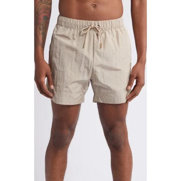 Open Edit Crinkled Nylon Swim Trunks Tan Thread - Picture 1 of 7